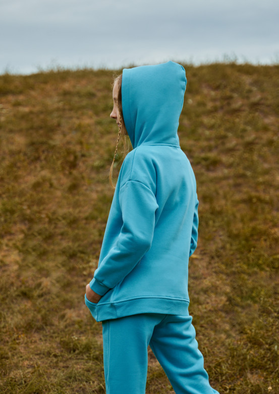 Delphinium blue color kids footer hoodie limited edition color collection